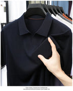 100%  Lyocell Knitwear 2025 Men Spring Summer Trendy Turn Down Collar Knit Tees Short Sleeve Breathable Knit Tops