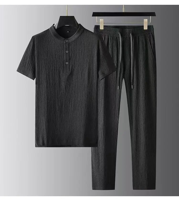 Men's sets (Shirt + trousers) 2026 summer new style fashion men shirt short sleeve shirt High quality shirts male Two Piece