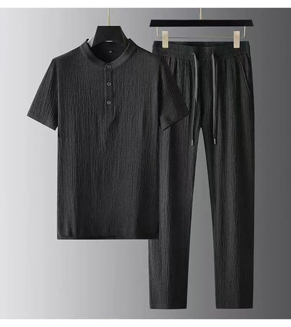 Men's sets (Shirt + trousers) 2026 summer new style fashion men shirt short sleeve shirt High quality shirts male Two Piece