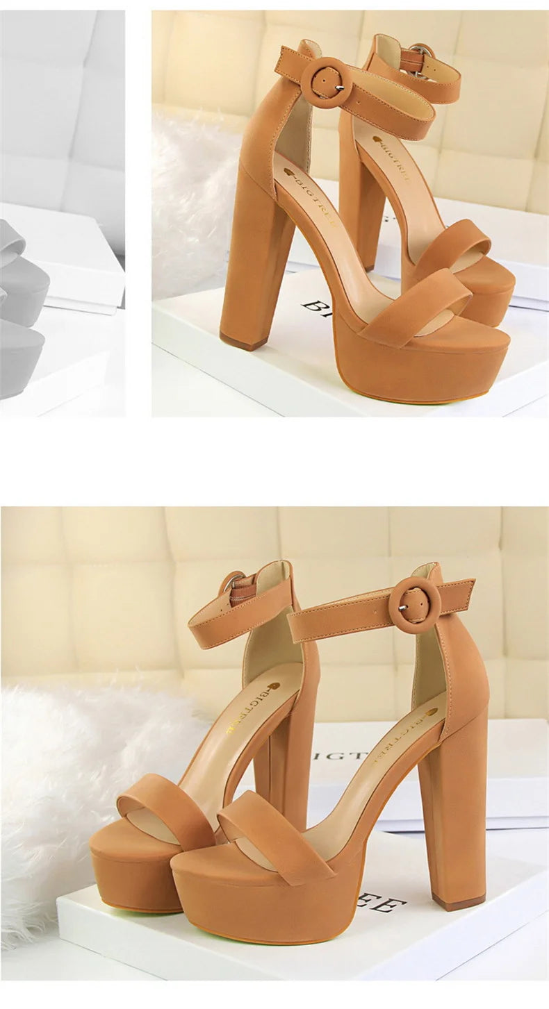 New Fashion Simple Comfort Women Platform High Heels Sandals Summer Peep Toe Party Wedding Pumps Buckle Slimming Shoes