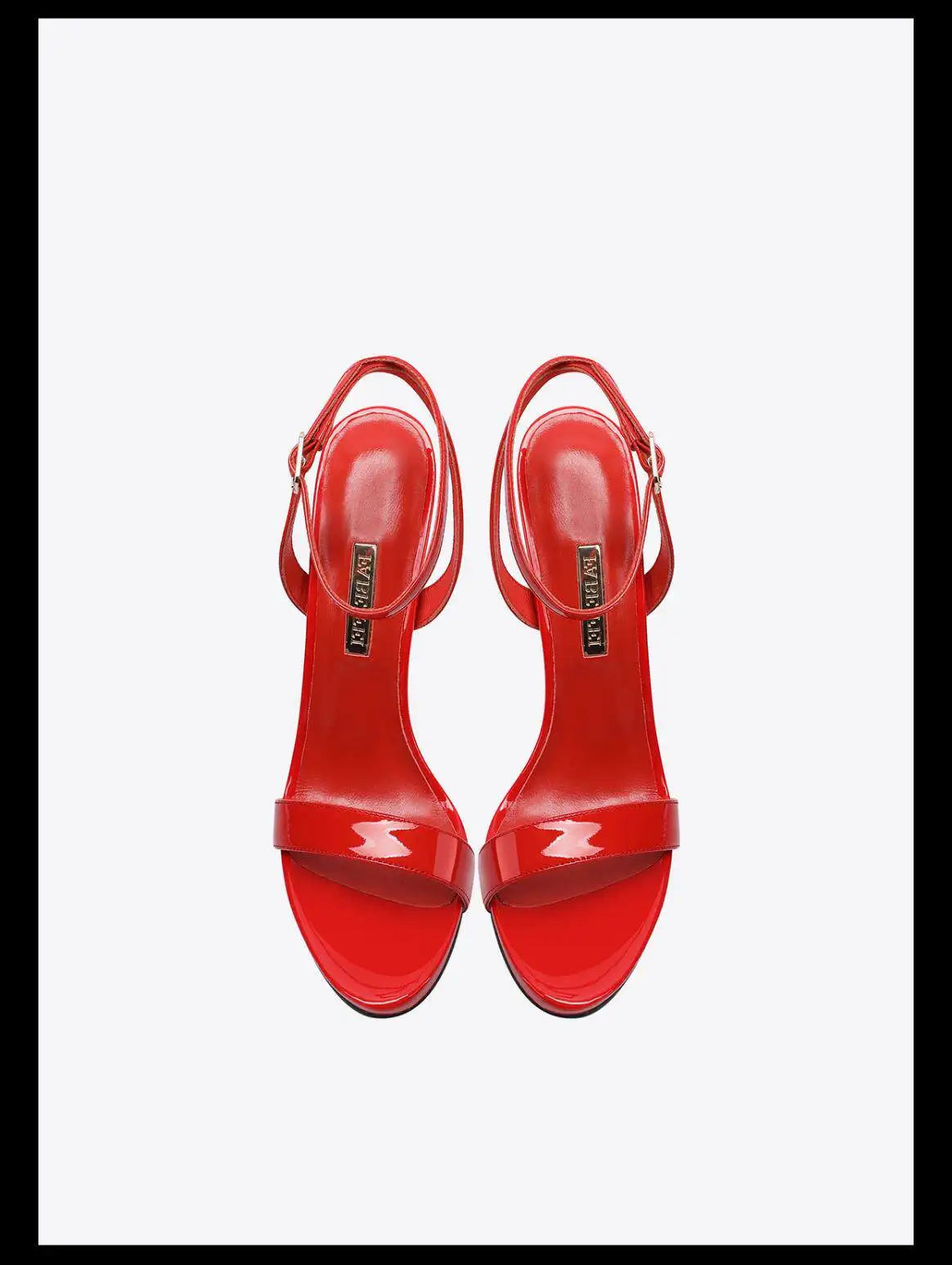 2026 new black patent leather rhinestone open toe sandals with slim heels and a straight ribbon for parties,high heels for women
