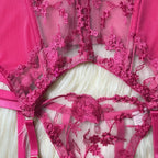 Toucheart Sexy Lingerie Embroidery Printing Bra Garters Set For Women Mesh See- Through Hollow Out Exotic Sexy Underwear Suit