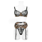 Krasapt Sexy Leopard Printing Lace Patchwork Women Lingerie 3Pcs Sets Romantic Mesh Perspective Intimates Underwear Erotic Set