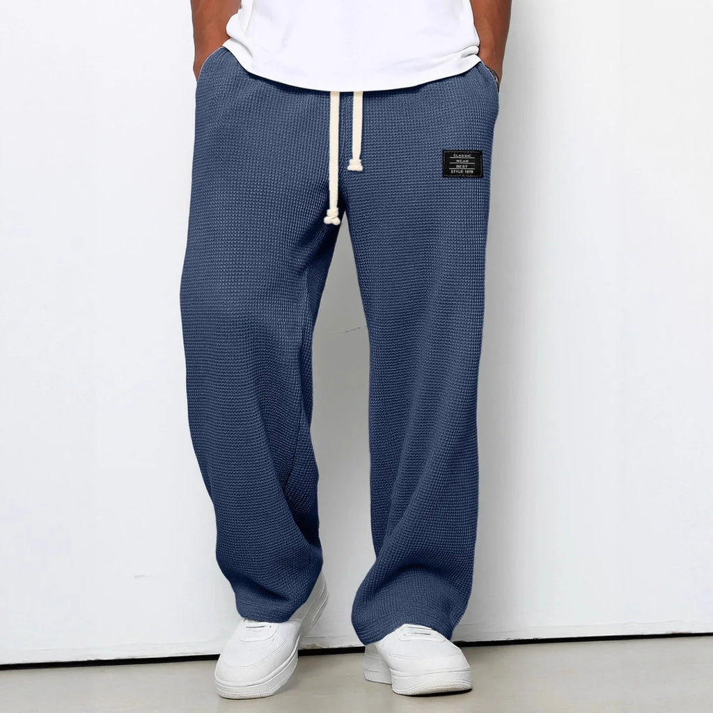 Men's spring-autumn trendy brand loose-fitting stretchy straight-leg sweatpants. Waffle fabric. Micro-bouncy sporty casual pants