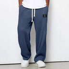 Men's spring-autumn trendy brand loose-fitting stretchy straight-leg sweatpants. Waffle fabric. Micro-bouncy sporty casual pants