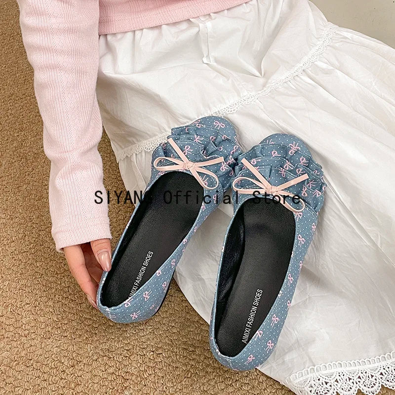 Polka Dot Mary Jane Shoes Women Sweet Ruffle Internal Elevation Shoes Ladies Soft Sole Slip On Daily Comfort Dress Footwear