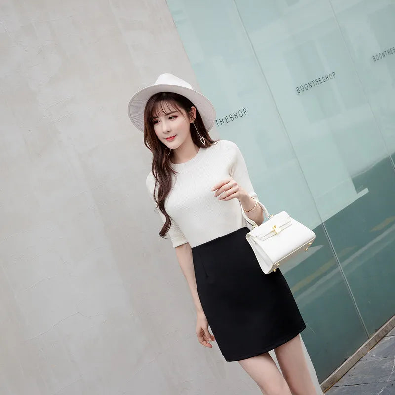 Ladies Casual Simplicity Elegant Trend New Style Summer High Waisted Hip Hugging Skirt Black Short Skirt Fashion Trend