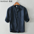 Chinese Style Spring and Summer Loose High-end Men's Linen Short-sleeved Cotton Linen Casual Breathable Shirt Collar T-shirt