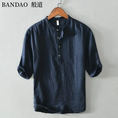 Chinese Style Spring and Summer Loose High-end Men's Linen Short-sleeved Cotton Linen Casual Breathable Shirt Collar T-shirt