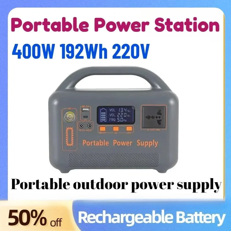 High-Capacity 400W Portable Power Station 192Wh LiFePO4 Battery AC 220V Solar Generator Fast Charge Power Bank for Camping