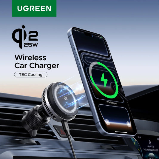 UGREEN MagFlow Pro Qi2.2 25W Magnetic Wireless Car Charger with Cooling Fan For iPhone 16 17 Pro Car Phone Holder Fast Charging
