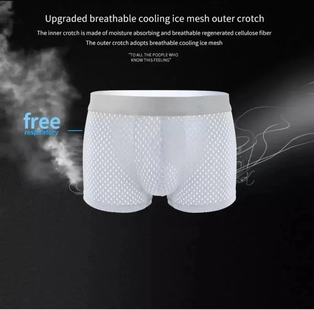5pcs/Men's Underwear Summer Ice Silk Underwear Plus Size Panties Cool Breathable Sexy Boxer Panties Mesh Comfort Underwear L-5XL