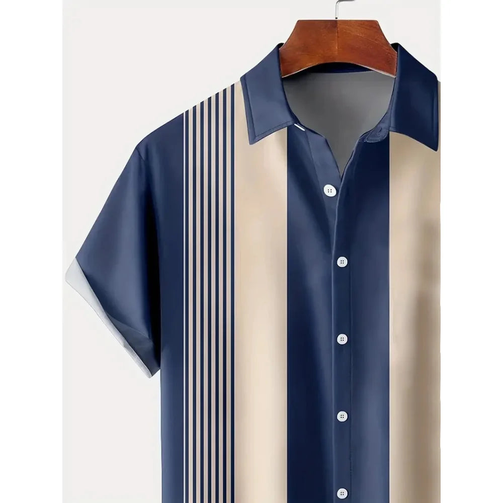 Men's Summer Shirt Vintage Patchwork Printed Button Lapel Short Sleeve Shirt Tropical Vacation T Shirt Fashion Soft Men Clothing
