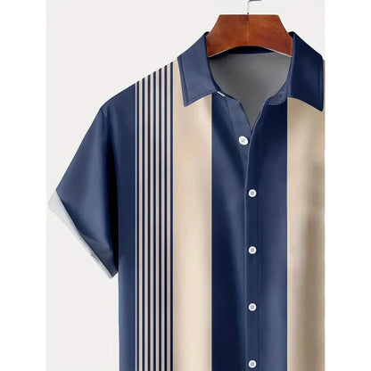 Men's Summer Shirt Vintage Patchwork Printed Button Lapel Short Sleeve Shirt Tropical Vacation T Shirt Fashion Soft Men Clothing