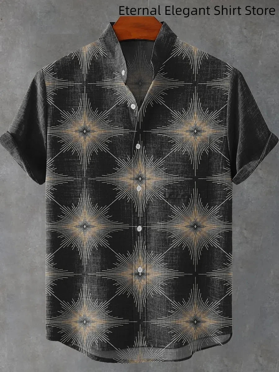 2025 Men's New Hot Selling Cool Checkered Pattern Printed Summer Comfortable Linen Short sleeved Shirt Men's Casual Button Top