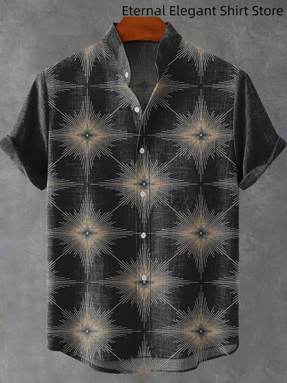 2025 Men's New Hot Selling Cool Checkered Pattern Printed Summer Comfortable Linen Short sleeved Shirt Men's Casual Button Top