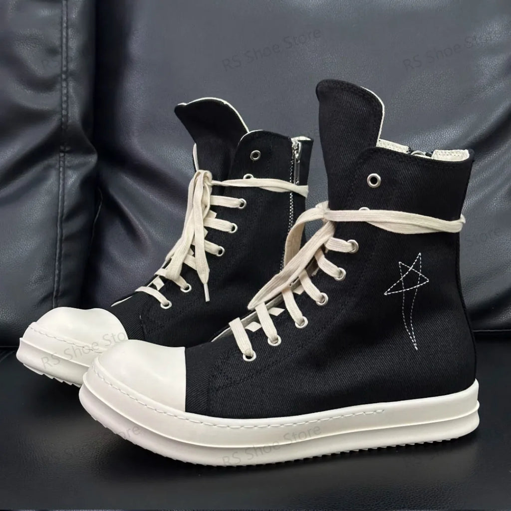 Ro Classic Design Black Canvas Boot High Top Shoe Men Casual Shoes Luxury Zipper Women Sneaker s Ankle Boots Sneakers