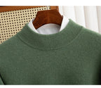 New Fashion Men's 100% Wool Pullover Half-high Collar Sweater Autumn Winter Warm Solid Color Knit Sweater Business Casual Top