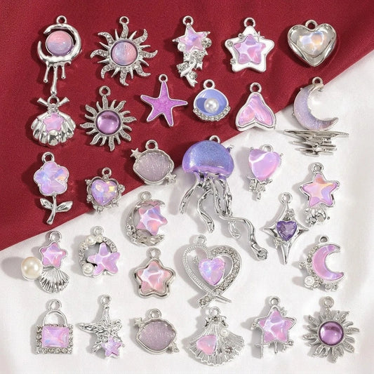 10pcs Mix Gothic Charms Pendants Crystal Glass Heart Dangle Charms Hang Ornament for DIY Keychain Necklace Jewelry Making