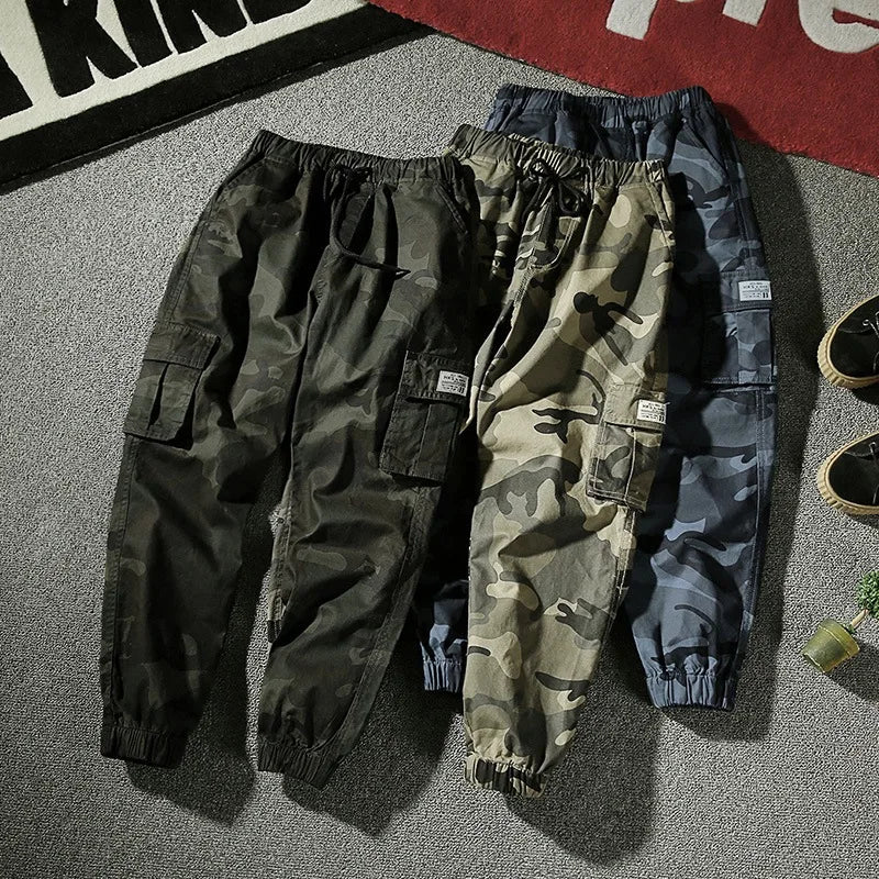 Camouflage Cargo Pants Men Cotton Streetwear Korean Hip Hop Joggers 7XL Loose Fit Casual Trousers Multi-Pockets Elastic Waist