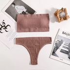 Women Strapless Bra And Panties Set Sexy Lingerie Push Up Bra Top Female Rib Tube Bra Low Waist Seamless Underwear Set