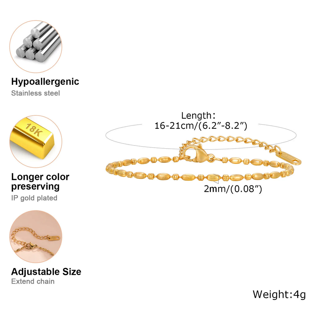 18K Gold Plated Link Bracelet for Women, Stainless Steel Stackable Chain Wristband, Adjustable Waterproof Jewelry