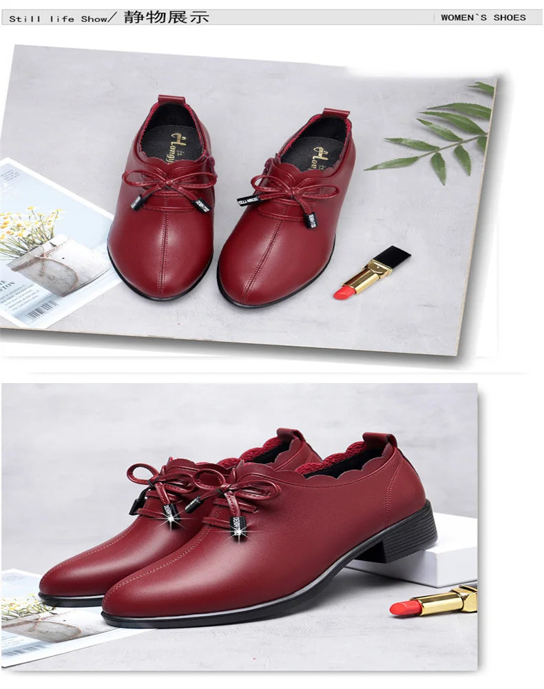 CINESSD 2023 New Fashion Lace Leather Platform Pumps Korean Style Casual Waterproof Pointed Toe Shoes for Women Spring Autumn