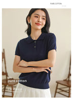 100% Cotton Women POLO Collar Casual Top T-shirt luxury designer clothing woman plus size clearance sale