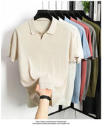 100%  Lyocell Knitwear 2025 Men Spring Summer Trendy Turn Down Collar Knit Tees Short Sleeve Breathable Knit Tops