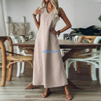 Q1FA Summer Dresses for Women Cotton Linen Maxi Dress Casual Sleeveless Long Sundress Vacation Outfits