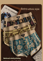 Retro Ethnic Style Men's Boxer Comfortable Briefs Design Vintage Print Elastic Underwear for Man Lingerie Mid Waist Underpants