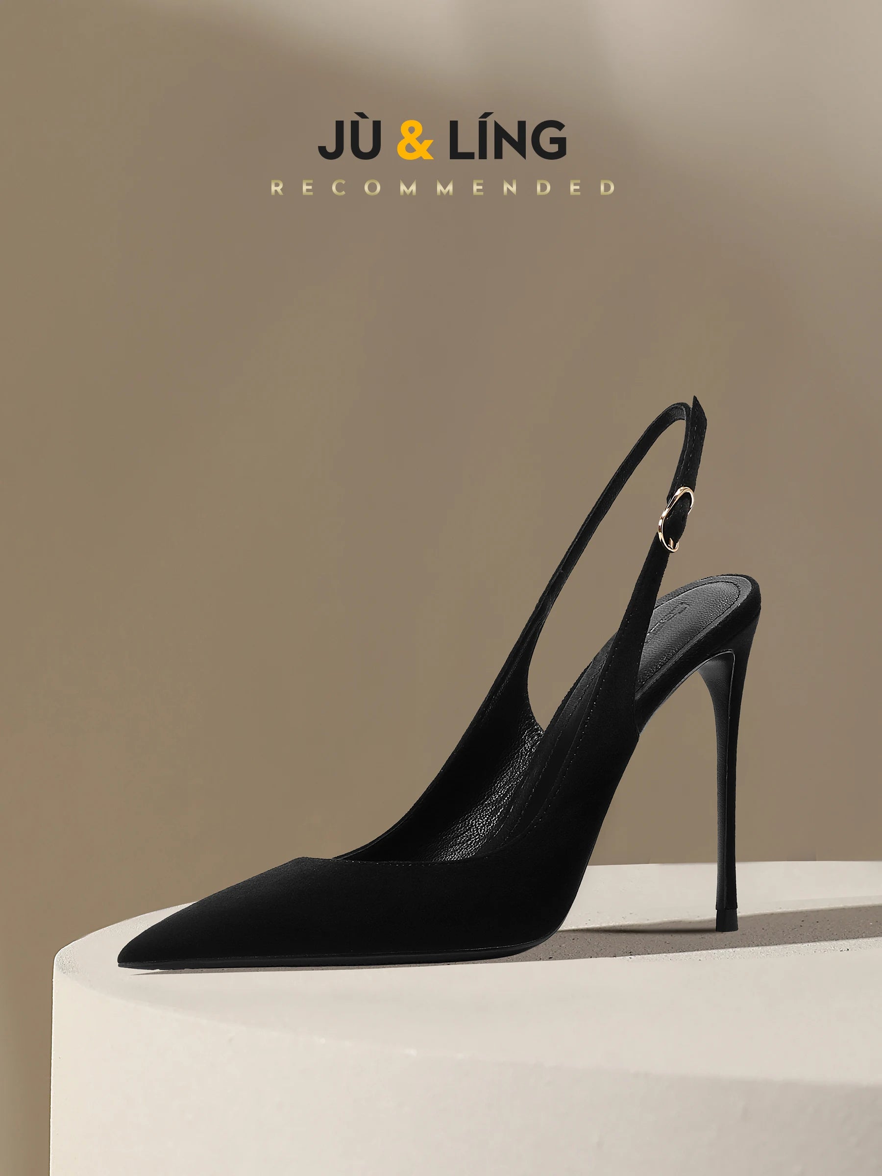 New Baotou fine heeled sandals for women, black with a buckle strap and a back strap, fashionable suede high heels