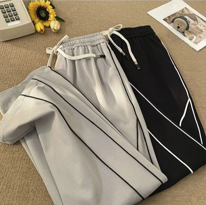 Men’s Lightweight Waffle Pants Summer Thin Joggers 2026 Drawstring Stripe Casual Sports Trousers for Daily Wear