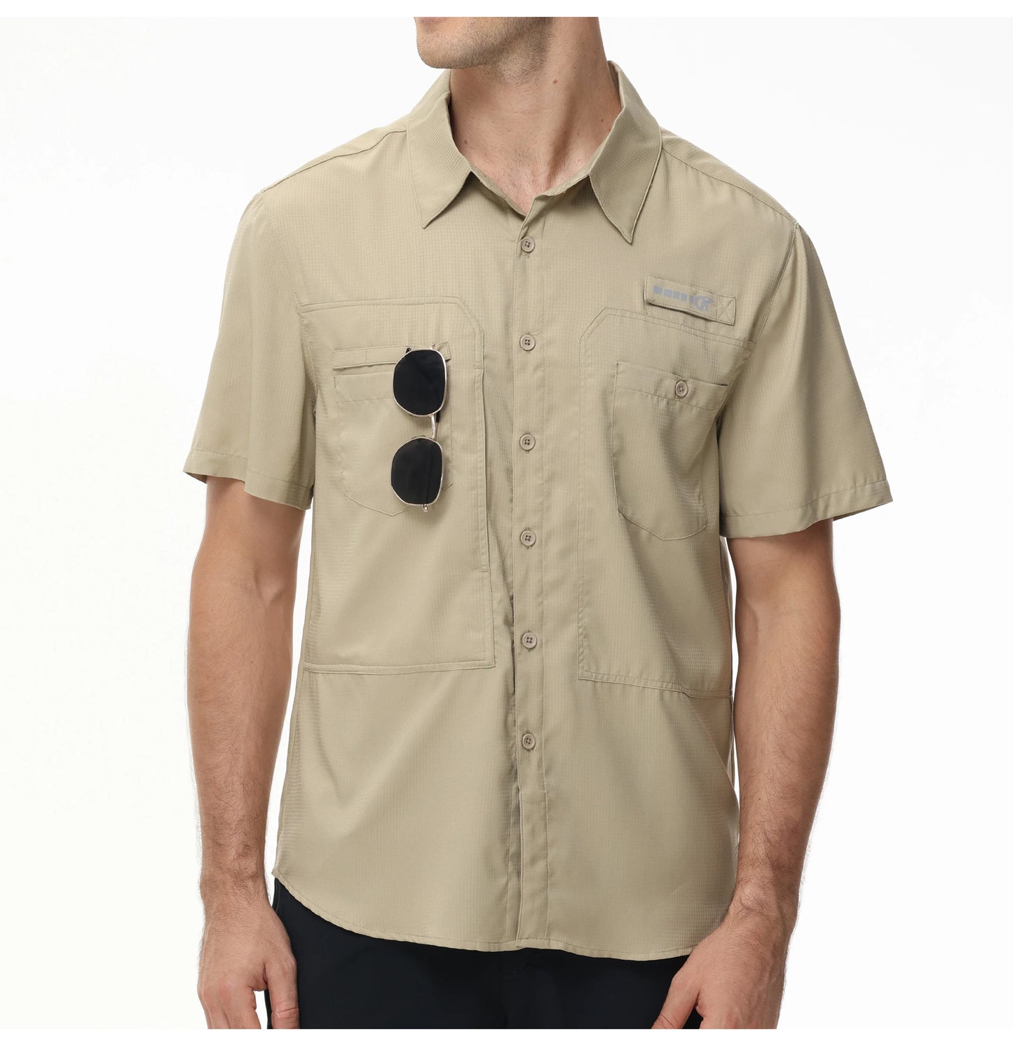 Summer Men's UPF 50+ Fishing Shirts, Lightweight Breathable Short Sleeve Cargo Shirt, Button Down Tactical Shirts Workout