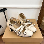 Sweet Lolita Cross Buckle Strap Women Mary Jane Shoes Fashion Multi Metal Buckle Shoes Retro Wedding Party Dress Ladies Pumps