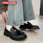 Slip in formal leather shoes for men's autumn new style retro metal coin design Loafer comfortable black British dress shoes