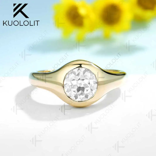 Kuololit 1CT OEC Moissanite Rings for Women Soild 10K 14K Yellow Gold Bezel Set Diamond Ring  for Engagement Christmas Gifts