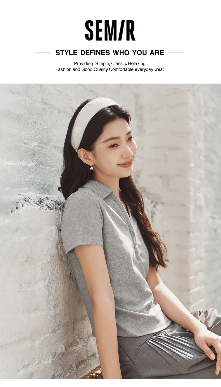 Semir Women Polo Shirt Short Length Ruched Slim Fit Standard Shoulder Cool Feeling 2026 Summer Temperament Versatile Fashion Top