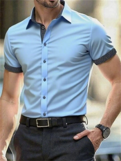 Men's short-sleeved shirt summer slim casual dress light and thin elastic no iron business shirt fashion luxury all seasons