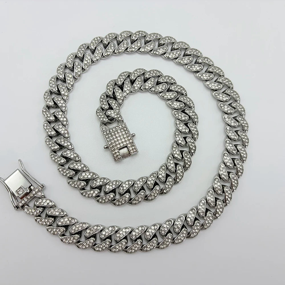 12.5mm Iced Out Miami Cuban Link Necklaces Free Shipping Bling Rapper Chains For Men Hip Hop Daily Party Fashion Jewelry Gift