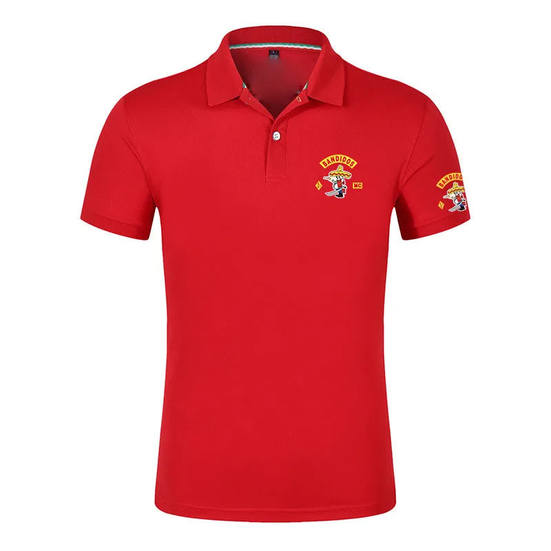 MC Bandidos Men's Fitness Casual Sports Gym Running Sports Elastic Short-sleeved Polo Shirt Lapel Men's Slim Fit V-Neck T-shirt