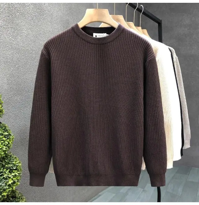 Korean Style Men's Sweater Vertical Stripes Round Neck Pullovers High Quality Inner Soft Knitted Fashion Versatile Undershirt