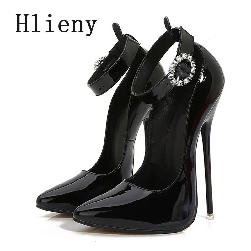 Hlieny Super High Heels 16cm Women Pumps Stilettos Heel Pointed Toe Ladies Ankle Crystal Buckle Strap Sandals Nightclub Shoes