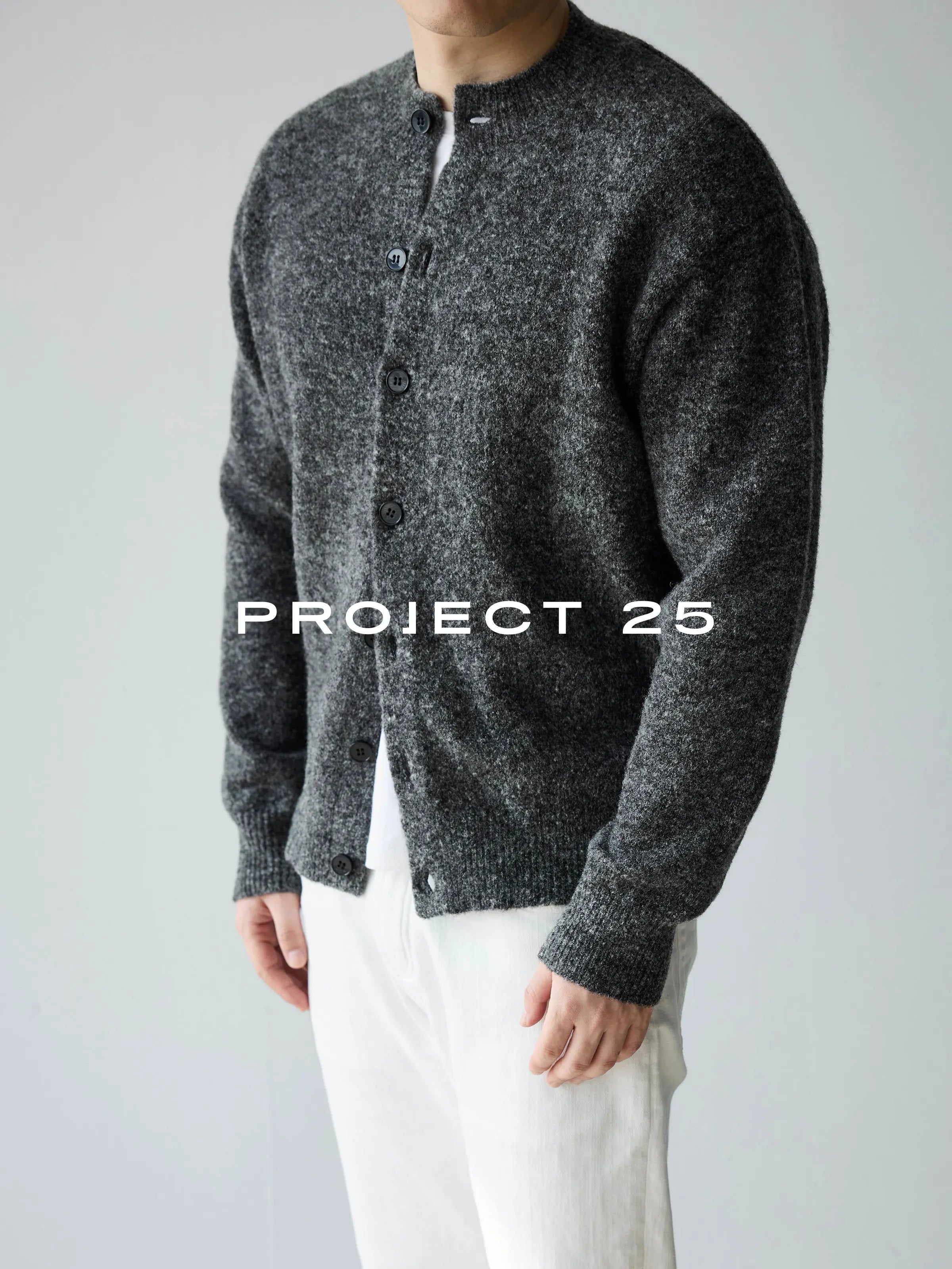 PROJECT 25 Men's Vintage Melange Wool Cropped Button-Down Cardigan – Relaxed Fit Heathered Knit Sweater