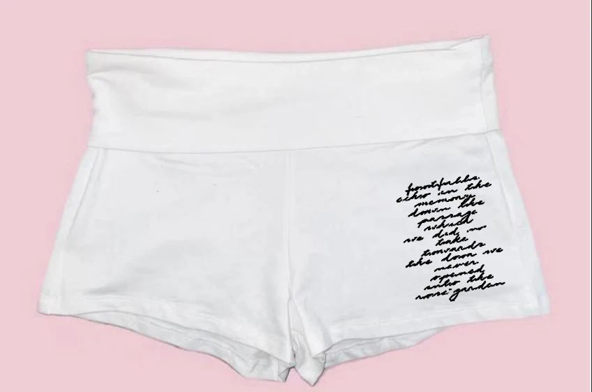Women Y2K White High Waist Biker Shorts Front Letter Print Back Gothic Cross Stretch Skinny Summer Street Workout Mini Bottoms