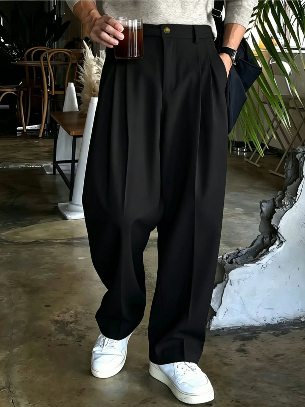 Men Double Pleated Wide Leg Suit Pants Korean Clean Fit Draped Slacks Loose Baggy Trousers Business Office Casual Streetwear  Pa