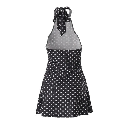 Polka Dot Elegant Off Shoulder Sleeveless Backless High Waist Halter Mini Dress Y2K Summer Fashion Club Party Vestidos