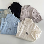 AOSSVIAO 2026 Summer New Korean Fashion Slim Polo shirt Knitted Short Sleeve T-shirt Sweet Bow Embroidered Knitted  Women Tops