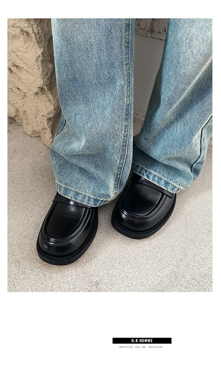 Slip in formal leather shoes for men's autumn new style retro metal coin design Loafer comfortable black British dress shoes