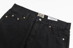 American retro washed letter spliced denim trousers high street trendy brand couple loose straight micro-flared long trousers